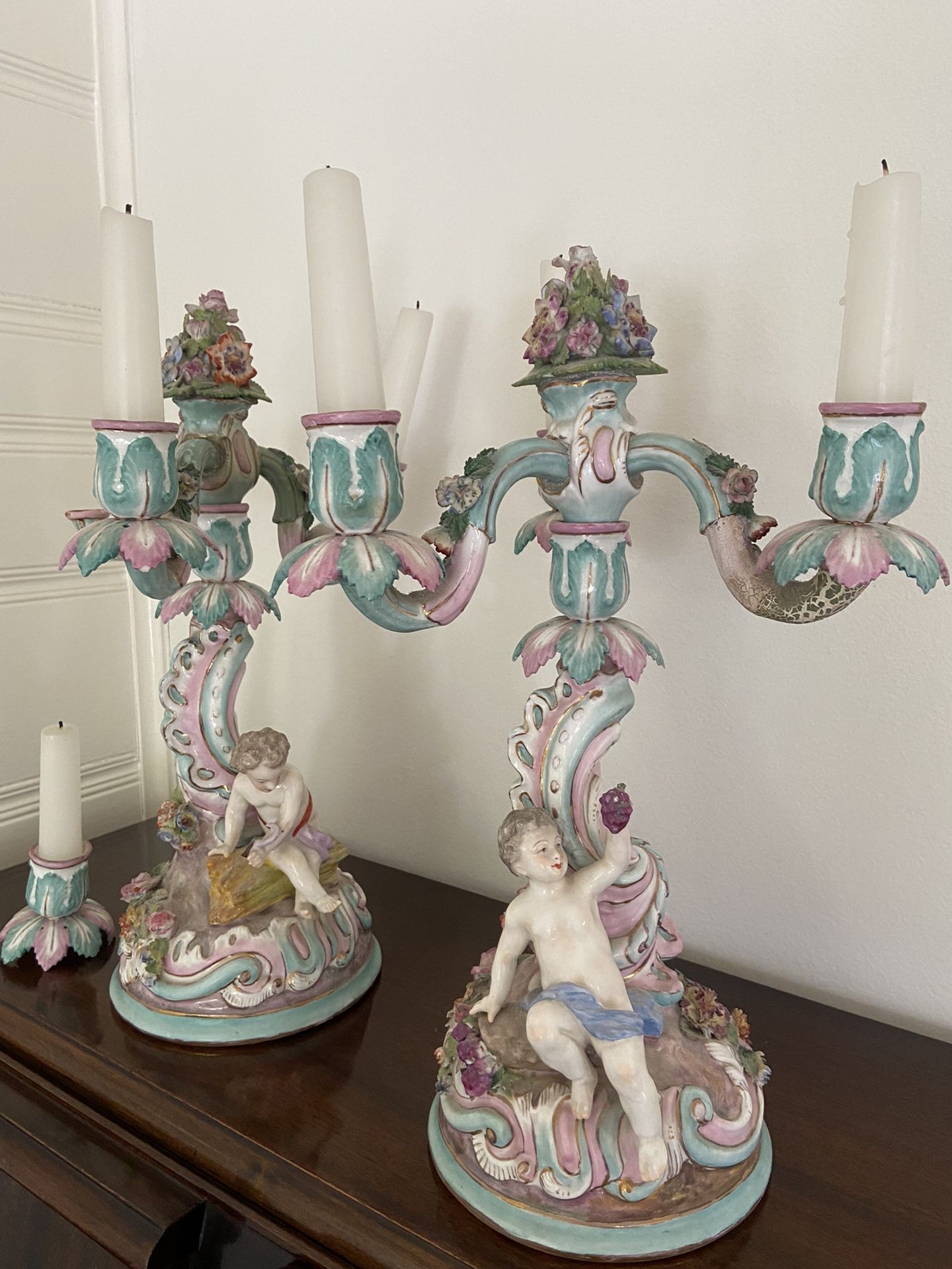 Antique Pair Candlebeas  One Arm Needs Repair Crossed Sword Hallmark 