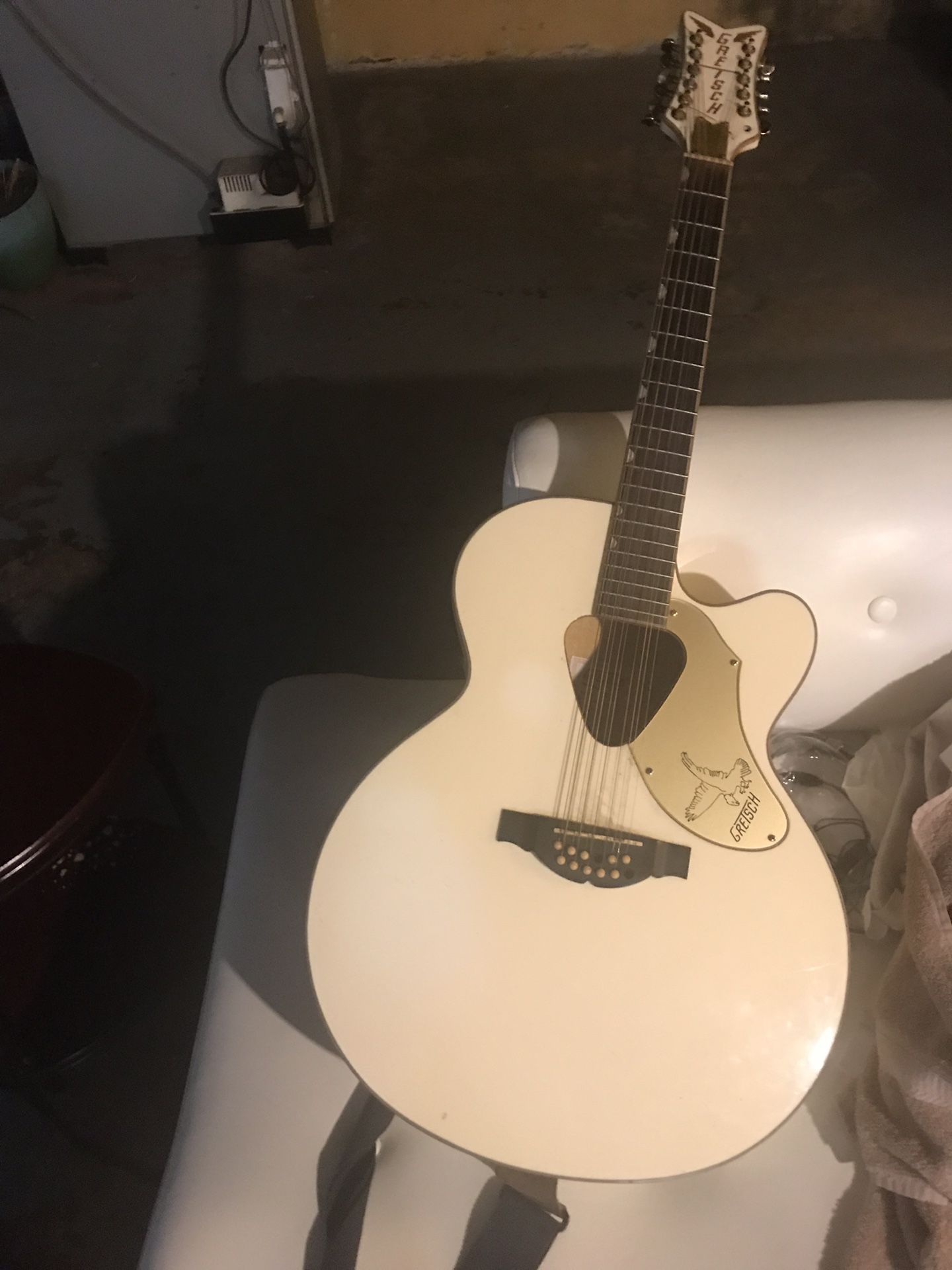 Gretsch white 12 string acoustic electric guitar