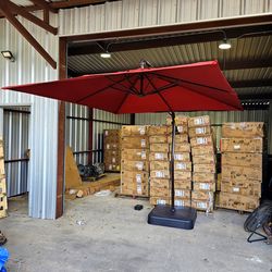 8ft Square Cantilever Offset Outdoor Patio Umbrella With Base Red Color Only