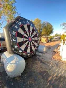 Inflatable game board baseball game on one side and dart board on the other