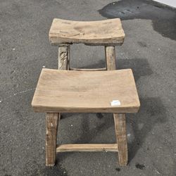 set of rustic, antique wooden stools Handcrafted 