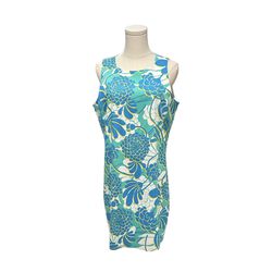 Suite 7 Womens Sleeveless Summer Dress Sz 14P Cotton Stretch Teal Green Floral