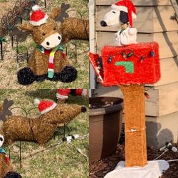 Snoopy on Mailbox, Moose & Dachshund LED Outdoor Christmas Decorations 