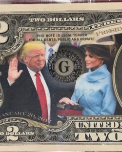 Trump 2017 inauguration colorized $2 bill — genuine uncirculated $2 note,