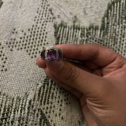 Amethyst Three Diamond Ring