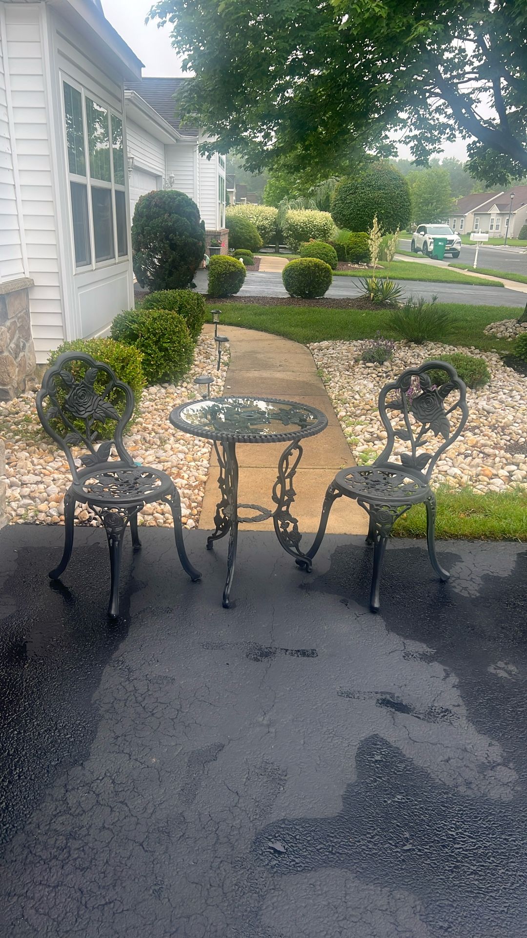 Wrought Iron High End Bistro Table and Chairs Set