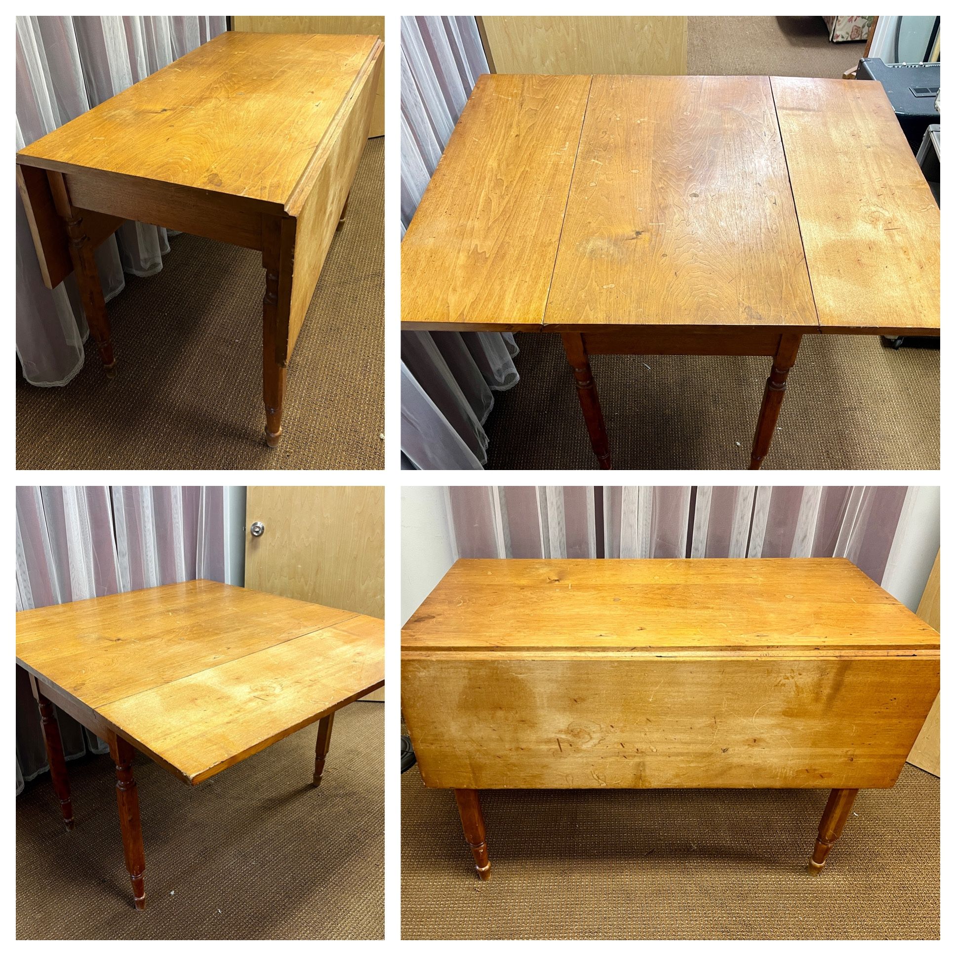 Vintage Drop Leaf Dining Table, Turned Legs. Refinish me. Craft Table Project Table. Free to ask, I reply.