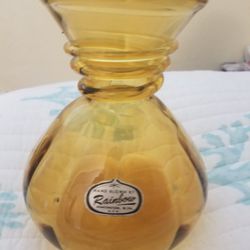 1970's "Rainbow" glass Co. hand blown amber color vase 