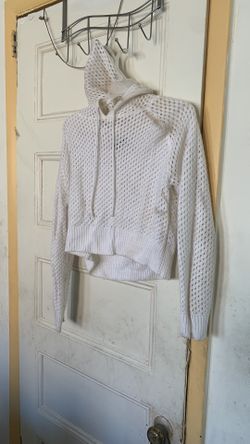 Pretty women White Long Sleeve Hooded Net Top 