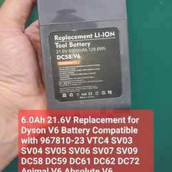 6.0Ah 21.6V Replacement for Dyson V6 Battery Compatible with 967810-23 VTC4 SV03 SV04 SV05 SV06 SV07 SV09 DC58 DC59 DC61 DC62 DC72 Animal V6 Absolute 