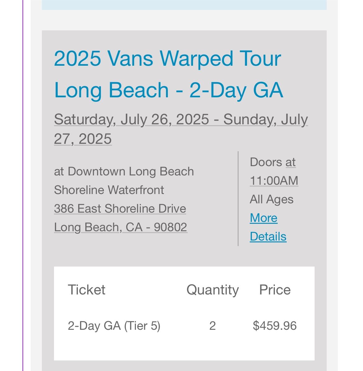 Van’s Warped Tour 2025 2-Day GA