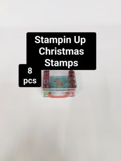 Set of 8 Stamps with case Stampin Up Christmas Holiday Gift Craft Scrapbooking