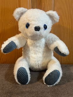 Rare Vtg Mid-Century White Teddy/Polar Bear Blue Eyes Jointed Corduroy Paws 1950s/1960s