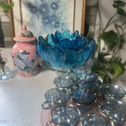 Vintage Blue Blanca Glass Base Bowl Set From The 1960S three-piece set