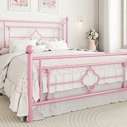 SHA CERLIN 14 Inches Full Size Metal Platform Bed Frame/Vintage Iron-Art Headboard and Footboard/Mattress Foundation for Storage/No Box Spring Needed/