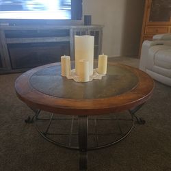 Round slate and iron coffee table