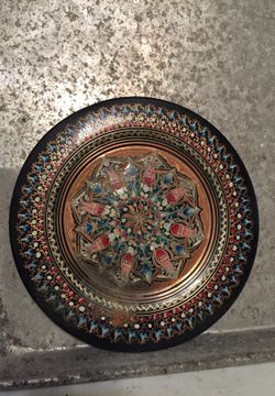 Copper vintage hand painted plate