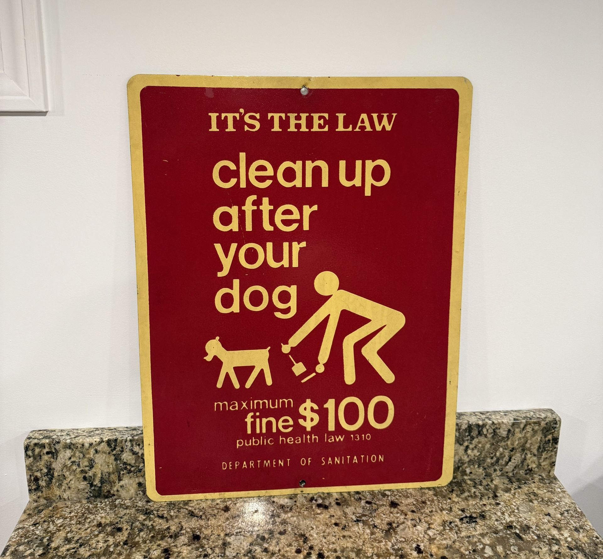 CITY OF NEW YORK DEPARTMENT OF SANITATION CLEAN UP AFTER YOUR DOG Vintage Retired Sign NYC