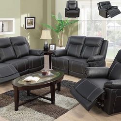 3 piece black leather sofa set