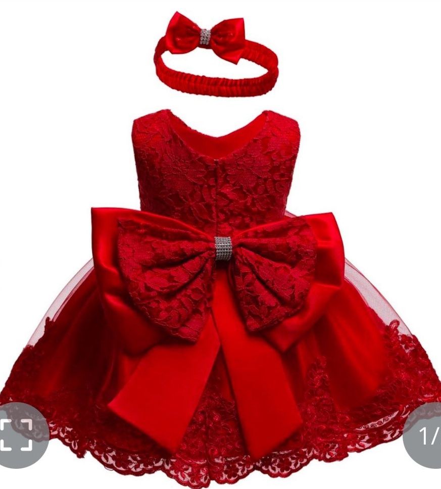 Flower Girls Dresses For Baby First Baptism Toddler Hallowmas Birthday Party Ball Gown Dress (Red,18M)