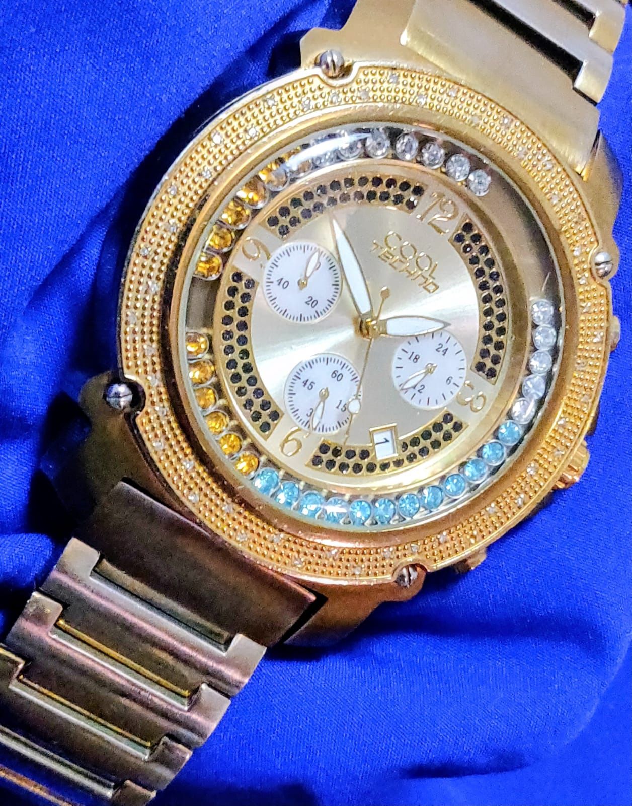 Cool Techno Gemmed Bling Big Mens Watch 50mm Moving Crystals
