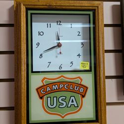 Vintage Camp Club USA Framed Quartz Wall Clock Rustic Cabin Decor Display Piece

