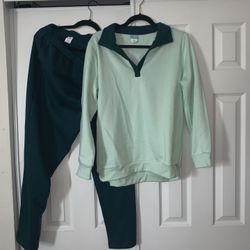 WOMENS LARGE SWEAT SHIRT TOP & BOTTOMS SET JOGGERS 