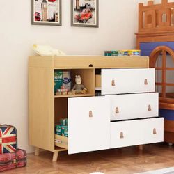 4-Drawer Brown Wood 44.9 in. W Kids Low Dresser !