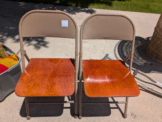 Vintage Curved Wooden Seats Folding Chairs set of 2