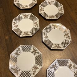 Vintage Oriental flower dessert plates set Of 6  Plates Are 7 inch 