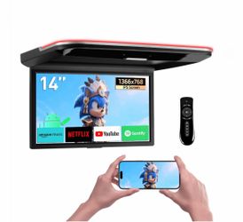 XTRONS 14 Inch Android Car Overhead Player, Flip Down Roof Mount Monitor, Built-in Speaker, WiFi, Bluetooth, Supports HDMI USB Input