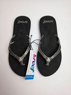 Women's Reef Rexa 2 Flip Flop Thong Sandals Metallic Silver Black Size 7