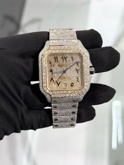 40mm Two Tone Iced Out Cartier Watch Santos Bustdown