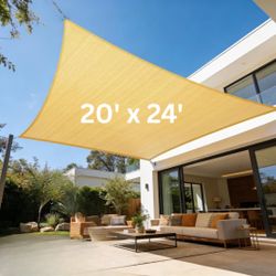 20 x 24 FT Rectangular Sun Shade Sail - Sand Color Sun Screen, 20 x 24