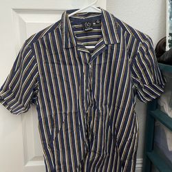 Burnside Mens Navy and Yellow Striped Shirt