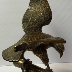 Large Cast Brass Eagle on a Branch Sculpture Vintage Bird Statue 23 Wingspan