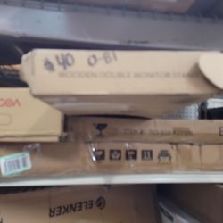 Navaris Dual Monitor Stand Riser - Real Wood Double Width Desk Shelf for Holding 2 Computer Screens - 42.9" x 9.1" x 4.7" (109cm x 23cm x 12cm) - Bamb