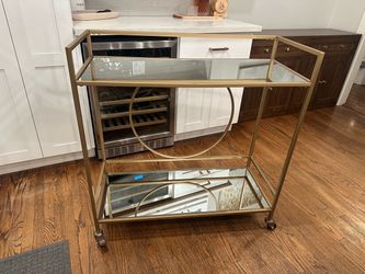 Gold Bar Cart with Mirrored Shelves (alcohol not included)