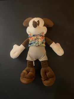 Disney Aulani Mickey Mouse Plush Brown Aloha Hawaiian Shirt Sandals Limited Rare