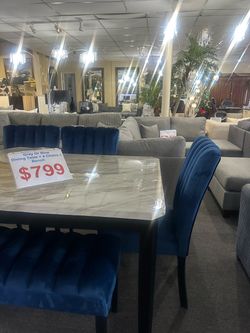 Brand New Marble Top Dining Table with 4 Chairs and Bench