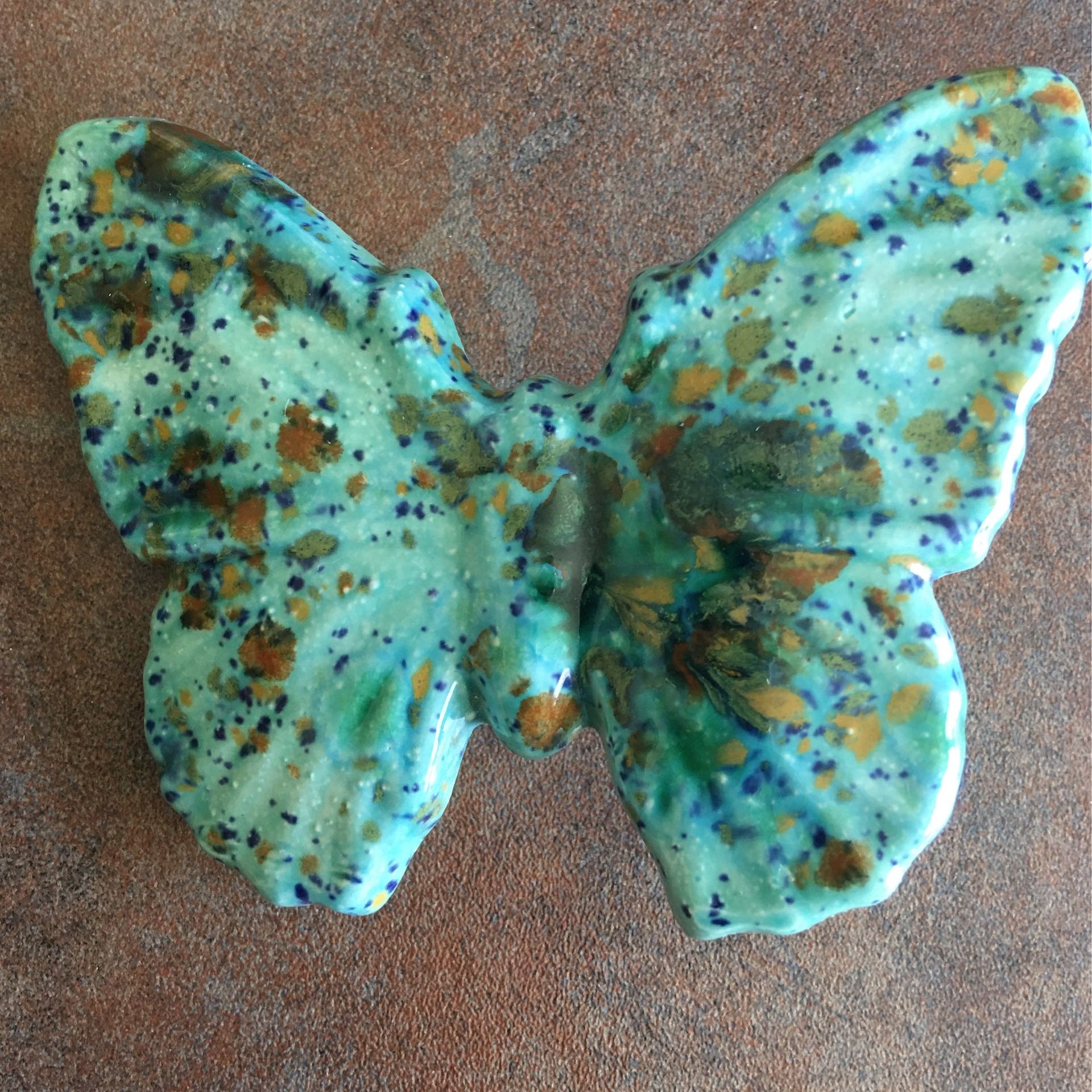 Ceramic Turquoise Butterfly Bead Vintage 4” X 3”