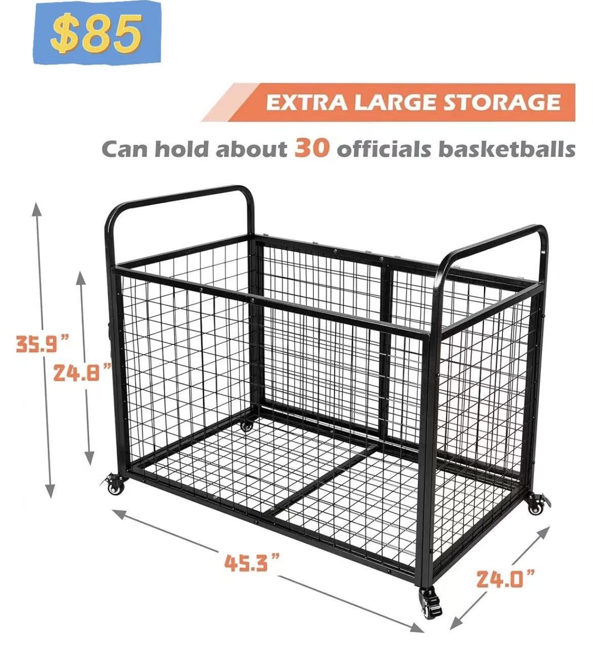 😀 heodmaem Ball Cart Storage for Garage Compatible with Optional Divider, Extra Large Basketball Cage Bin for Indoor Outdoor, Heavy Duty Sports Equip