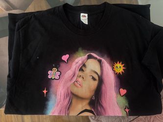 Black Graphic Tee with Pink Hair Portrait Print