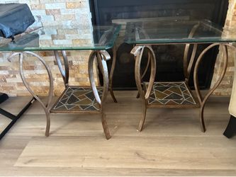 Two glass/tile end tables