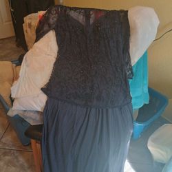 Es Largo Azul Marino Vestido Elegante