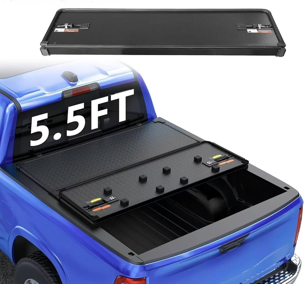 PENSUN Hard Tri-fold Truck Bed Tonneau Cover Compatible with 2015-2024 Ford F150 F-150 W/Lamp 5.5FT Truck Bed Cover