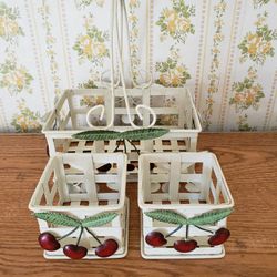 Vintage Painted Metal Basket 3-Piece Set with Handle

