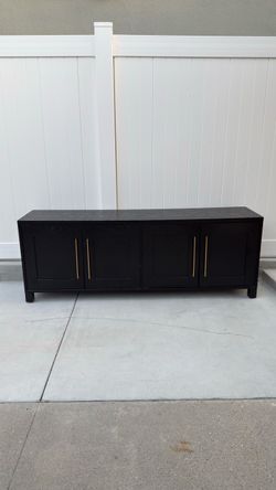 Black TV Media Console Sideboard with Gold Handles