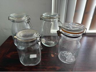 Lot of 4 Glass Jars wire Bales Canning Storage Ball