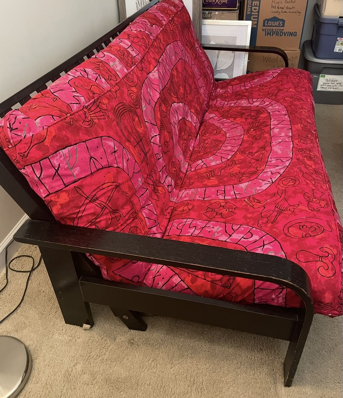 Queen Futon-High Quality/Solid Wood - The Futon Shop w/ Aztec/Snake Duvet Cover / upgraded Mattress , Moving - need to sell ,